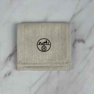 Hermes Beige Herringbone Pattern Ring Bracelet Jewelry Dust Bag 4" x 3.5"